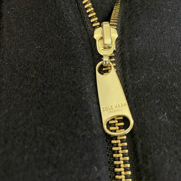 Cole Haan Wool Blend Hooded Coat Oversized Collar Removable Belt Black 6 - Picture 10 of 15